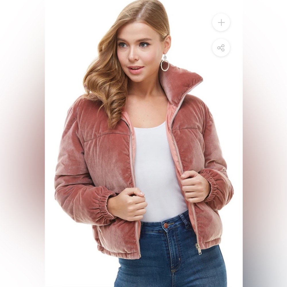 The Pants Store Velvet Puffer Jacket Mauve Size: S